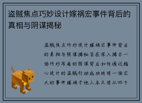 盗贼焦点巧妙设计嫁祸宏事件背后的真相与阴谋揭秘