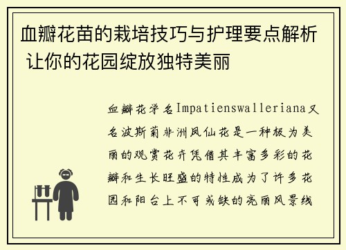血瓣花苗的栽培技巧与护理要点解析 让你的花园绽放独特美丽